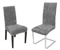 BEAUTEX Maya Samt Mirofaser Stuhlhusse, elastische Stretch Husse Bi-Elastic, Farbe wählbar, Grau