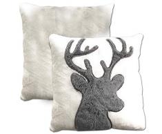 JEMIDI Kissen Sofakissen gefüllt 45x45cm mit 3D Hirsch Weiß Weihnachten Dekokissen Zierkissen Weihnachtliches