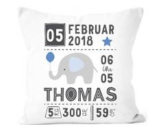 SpecialMe® personalisierbares Kissen zur Geburt Elefant, Geburtskissen Jungen Mädchen, Namenskissen Geschenk Geburt, Kissen-Bezug ohne Füllung Junge weiß Unisize