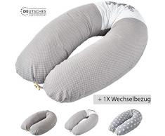 Ökotex XXL Stillkissen + 1x Extra Stillkissenbezug | Schwangerschaftskissen Lagerungskissen Seitenschläfer-Kissen | Bezug 100% Baumwolle | Made in Europa von Sei Design (Wäschbären-Holzknopf)
