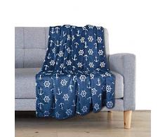 Delindo Lifestyle® Kuscheldecke Nautic BLAU, Microfaser Fleece-Decke in 150x200 cm, flauschig weiche Maritime Wohndecke für Erwachsene und Kinder