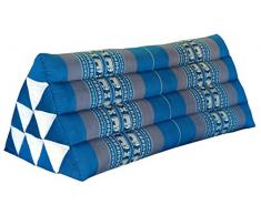 Wilai Kapok Thaikissen, Yogakissen, Massagekissen, Kopfkissen, Tantrakissen, Sitzkissen - blau/dunkelgrau Elefant (Dreieckkissen XXL 79x30x33 (81715))