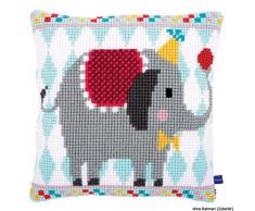 Vervaco Zirkuselefant Kreuzstichkissen/Stickkissen vorgedruckt, Baumwolle, Mehrfarbig, 40 x 40 x 0.3 cm