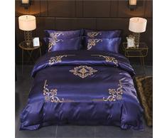 Wenhu Seide Bestickt Bettwäsche aus ägyptischer Baumwolle Satz hochwertiges Bettwäsche-Sets/Bettwäsche Queen-King-Size-Bettbezug Blatt 4PCS,Blau,King