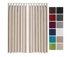 Beautissu 2er Set Gardine Blackout-Vorhang Amelie Schlaufen 140x245 cm blickdichter Schlaufenschal - Verdunklungsgardine Schlaufenaufhängung Creme