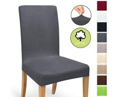 Beautissu Baumwolle Stuhlhusse Stretch Mia - 35-50 cm Stretch Hussen für Stühle - Husse Stuhlbezug Bi-Elastic Husse - ÖKO-TEX & Waschbar - Anthrazit
