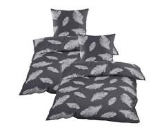Casa Colori Biber Bettwäsche mit Reißverschluss Garnitur 4 TLG. in Anthrazit mit weißen Federn, Größe:135x200cm