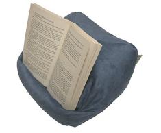 LESEfit Soft antirutsch Lesekissen, Tablet Kissen Halter kompatibel mit iPad, rundum Sitzsack für Buch & e-Reader (multifunktionale Quader-Form) für Bett & Sofa - Wildleder-Imitat blau