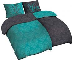 Niceprice Partner Microfaser Bettwäsche Mr. und Mrs. Türkis 4 TLG. in 4 Größen, Wende Optik, 2X 135x200 2X 80x80 cm