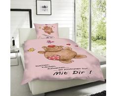 Dreamtex Wende Bettwäsche Mikrofaser Herzen Love Herz Liebe Partner Sweet Kissen Bärchen, Größe:155 x 220 cm