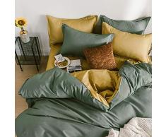 Omela Bettwäsche 135x200 Grün Gelb Kuschelig Weich Microfaser Unifarben Wende Bettwäsche Set 2 teilig - 135 x 200 cm Bettbezug + 80 x 80 cm Kissenbezug