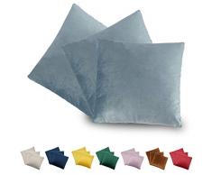 CALIYO Kissenbezug Samt Uni Kissenhülle 3er Kissenbezüge für Zierkissen Dekokissen Sofakissen Couchkissen 50x50 cm viele Farben (Hellblau-2, 50x50 cm)