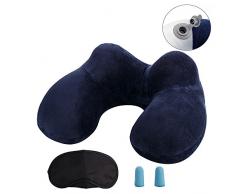 LUZWAY Reisekissen Aufblasbares/Nackenkissen Ergonomisch Aufblasbare Hergestellt aus weichem Samt und waschbarem Kissenbezug. Nackenhörnchen Kompakte ideal fürReisen mit dem Auto,Flugzeug[Blau]