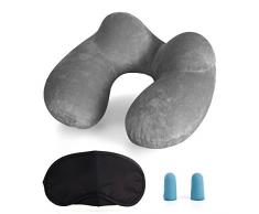 LUZWAY Reisekissen Aufblasbares/Nackenkissen Ergonomisch Aufblasbare Hergestellt aus weichem SAMT und waschbarem Kissenbezug. Nackenhörnchen Kompakte ideal fürReisen mit dem Auto,Flugzeug[D.Grau]