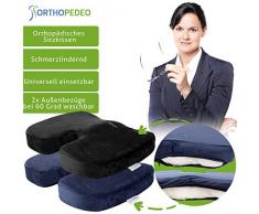 ORTHOPEDEO Ausverkauf Sitzkissen mit 2 Bezügen - I Gel-Sitzkissen Rollstuhl Büro Kissen für Wirbelsäule I Steißbein Sitzkissen gegen Rückenschmerzen - Memory Foam