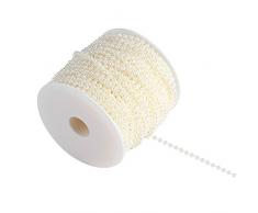 Zerodis Künstliche Perlen Perlenschnur Kunstperle Perlengirland für Armband Vorhang Hochzeit Weihnachten Dekor Beige Weiß 40m/Rolle 4mm(Beige)