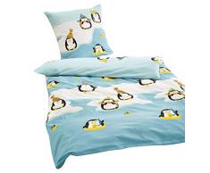 Bierbaum Biber Winter Bettwäsche 2 TLG. 135x200cm Pinguine Eisschollen Blau Weiß