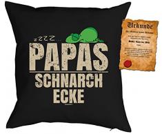 Kissen für Väter cooles Kissen mit Füllung und Urkunde zzzz… Papas Schnarch Ecke Geschenk für Papa zum Vatertag Weihnachten Geburtstag