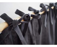 Holzkohle Leinen Vorhang mit Krawatten | Krawatte oben Leinen Vorhang Panel | Leinen Vorhang