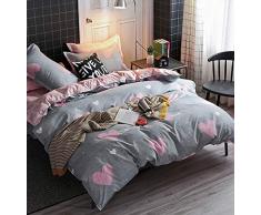 AShanlan Mädchen Rosa Herzen Kinder Bettwäsche 135x200 Kopfkissenbezug 80x80 Grau Rosa Wende Kinderbettwäsche Set 100% Mikrofaser Bettbezug mit Reißverschluss