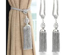 Moouk 2 Stück Quaste Vorhang Raffhalter Kristall Perlen Quasten Vorhang Raffhalter Vorhang Vorhang Raffhalter Dekoration für Zuhause Büro Fenster Vorhang, Grau, Free Size