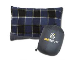 outdoorer Campingkissen, blau kariert, leicht, Kleiner Packsack, das Reisekissen
