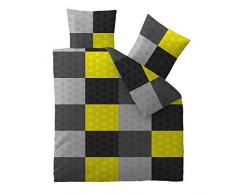 aqua-textil Concept Bettwäsche 200 x 200 cm 3teilig Mikrofaser Bettbezug Sabine Kariert Streifen Grau Gelb Schwarz