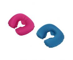 nuzamas Set von 2 Reise Kissen – Soft Cover, einfach aufblasbar leicht u Nackenkissen für Flugzeug, Camping, Blau und Hot Pink, Auto Rides – Built in Ultra Compact Tragetasche enthalten