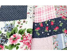1001 Wohntraum D-12 Quilt Jana Blumen, Plaid Tagesdecke, Patchwork Vintage Shabby Decke, bunt (240 x 260 cm)