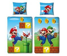 Super Mario Maker Wende-Bettwäsche Biber Flanell 135 x 200 cm + 80 x 80 cm 100% Baumwolle Luigi Peach Bowser Yoshi Toad Daisy Wario Buu Huu Rosalina Kinderbettwäsche deutsche Größe Reißverschluss