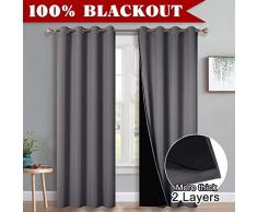 PONY DANCE 100% Blickdichte Vorhänge Wohnzimmer - Gardinen Grau Blickdicht Thermo Vorhang Verdunkelung Schlafzimmer Ösenschal 2er Set H 240 x B 132 cm