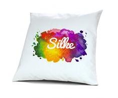 Kopfkissen mit Namen Silke - Motiv Color Paint, 40 cm, 100% Baumwolle, Kuschelkissen, Liebeskissen, Namenskissen, Geschenkidee