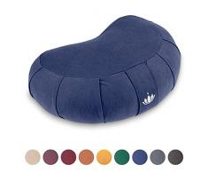 Lotuscrafts Zafu Meditationskissen Halbmond Siddha - Sitzhöhe 15cm - Yogakissen Halbmond mit Dinkelfüllung - Waschbarer Bezug aus Bio-Baumwolle - GOTS Zertifiziert