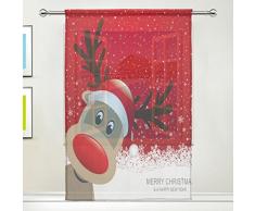 Sheer Voile Fenster Vorhang Panel Happy New Year Weihnachten Hirsch mit Red Santa Hat Schneeflocken Muster Polyester Material Stoff für Schlafzimmer Home Decor Küche Wohnzimmer 139,7 x 198,1 cm, 55 x 78 inch
