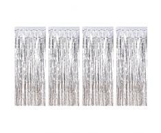 4 Packung Folie Vorhänge Metallic Fringe Vorhänge Schimmer Vorhang für Geburtstag Hochzeit Weihnachten Schmuck (Silber)