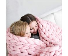 CULASIGN Gestrickte Decke, Grobe Strickdecke Wolle Garn Arm Stricken werfen Super große klobige Stricken Decke Haustier Bett Stuhl Sofa (Pink,120 * 180cm)