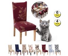 JunYito Stuhlhussen 4er 6er Elastische Set Stuhlhussen Universal Stretchhusse Stuhlbezug Stretch für Stuhl Esszimmer (R-Braun/Ahornblatt, 6 Stücke)
