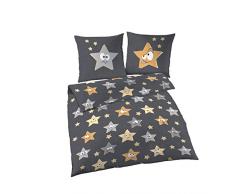 Ido Bettwäsche 135x200 cm und Kissenbezug 80x80 cm 2tlg Markenbettwäsche aus 100% Baumwolle, Bettbezug Funky Sterne, Bettzeug Fein-Biber Bettwäsche Made in Germany