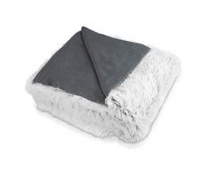 Navaris Kuscheldecke Couchdecke Decke aus Kunstfell - 150x200cm Tagesdecke für Sofa, Couch oder als Bettüberwurf - waschbare Felldecke in Weiß-Grau