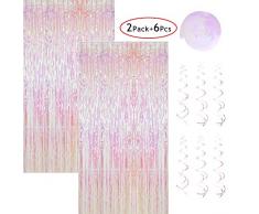 2 Pack 1*2,45m Metallic Lametta Vorhänge mit 6 Stücke Deko Spiralen Girlande,Folie Vorhang Fransen Vorhänge,Lametta Vorhänge Dekoration für Weihnachten Geburtstag Hochzeit Hintergrund Photo