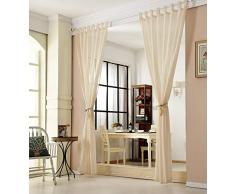 WOLTU VH5863sd-2, 2er Set Gardinen transparent mit Schlaufen Leinen Optik, Doppelpack lichtdurchlässige Vorhänge Stores Fensterschal für Wohnzimmer Kinderzimmer Schlafzimmer Küche, 140x245 cm Sand