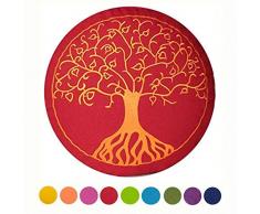 maylow Yoga mit Herz ® Yogakissen Meditationskissen mit Stickerei Baum des Lebens Bezug und Inlett 100% Baumwolle mit Dinkelspelz gefüllt (buddhistische rot mit Kordelzug)