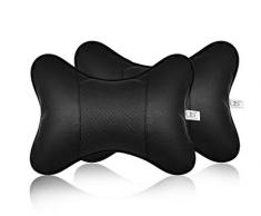 DSstyles 2 Stück PU Leder Nackenkissen für Autositz Kopfstütze Kissen 28x18cm Auto Nackenkissen (Schwarz)
