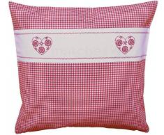 matches21 Kissenüberzug Kissenhülle Landhaus rot weiß & Herz gestickt & Reißverschluss für Sofakissen 40x40 cm