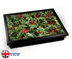 Holly Tree Branch Xmas Christmas Cushion Lap Tray Kissen Tablett Knietablett Kissentablett - Schwarzer Rahmen