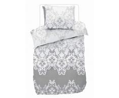 etérea Microfaser Bettwäsche Set - Emma Ornamente Design Muster - Allergiker geeignet - weich & kuschelig, 2 teiliges Set 135x200 cm + 80x80 cm, Silber Grau
