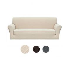 Fuloon Sofabezug Stretch, Couchbezug Sesselbezug elastische Sofahusse, Antirutsch Sofa überwürfe Sofa Abdeckung Sofahusse 180-230cm(3 Sitzer, Beige)