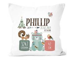 SpecialMe® personalisierbares Kissen zur Geburt Boho, Geburtskissen für Jungen & Mädchen, Namenskissen Geschenk Geburt Baby, Kissen-Bezug ohne Füllung weiß Unisize