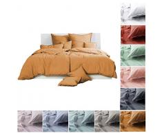 Bettwäsche Renforce Stone-Washed 135x200 & 80x80 cm 100% Baumwolle - gelb senfgelb Curry OekoTex weich modern Used-Look Leinen-Optik