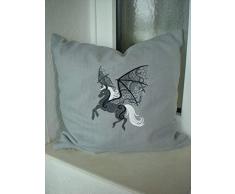 Kissenhülle Pegasus Fantasie Leinen GESTICKT 40cm.x40cm.mit Reißverschluss